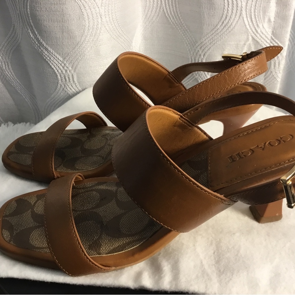 Coach Tan Leather Logo-Inset Sandals - Picture 7 of 10